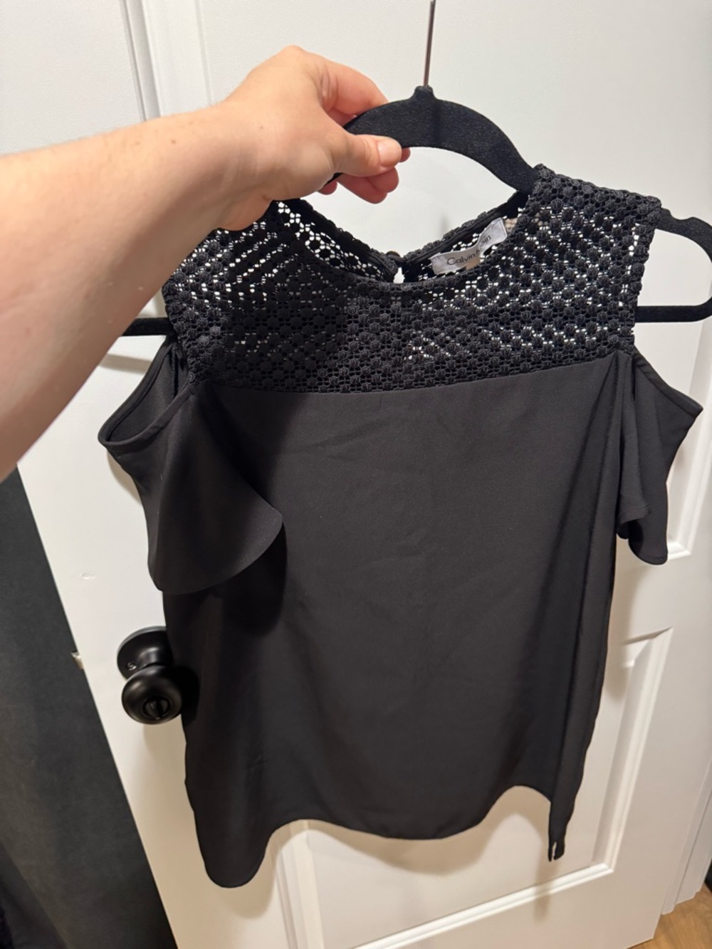 Calvin Klein Black Crochet Yoke Cold-Shoulder Camisole